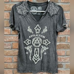 Affliction Black Acid Wash T-Shirt- Large